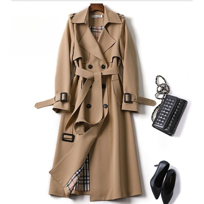 Wool Coat Peacoat - Korean Vintage Long Sleeve Mid-Length Trench