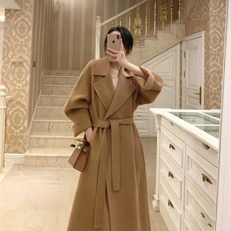 Wool Coat Peacoat - Double-sided Cashmere Big Collar Women's Coat
