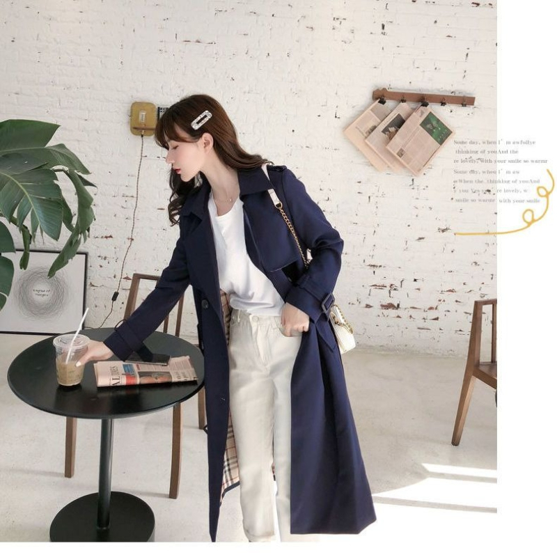 Korean Vintage Long Sleeve Mid - Wool Coat Peacoat ulasan dan harga